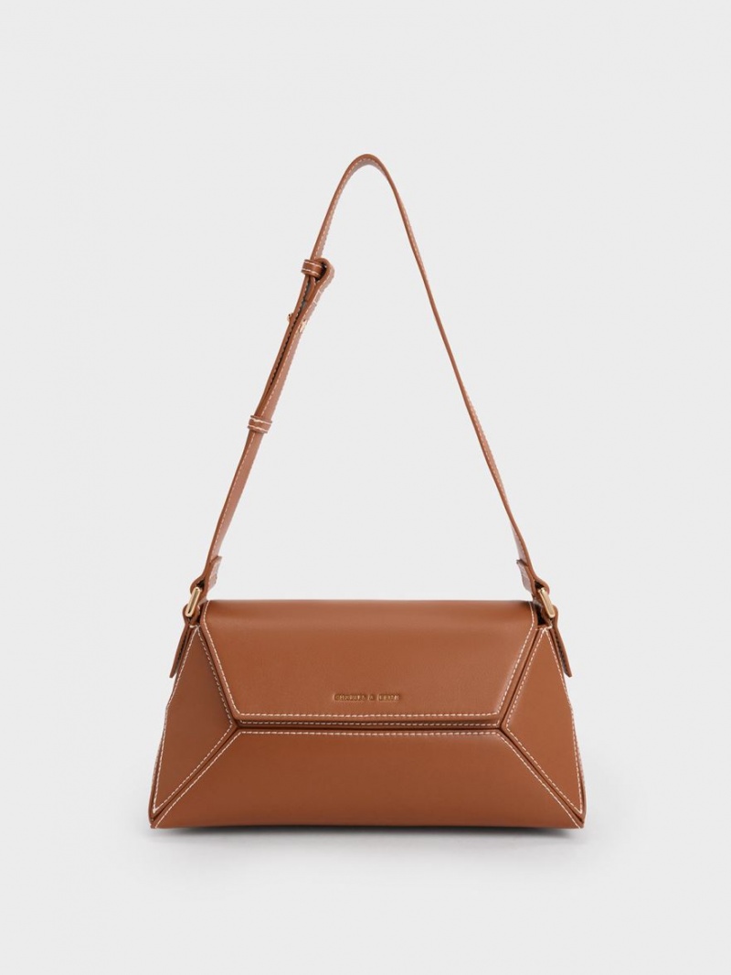 Charles & Keith Nasrin Geometric Schultertaschen Schokolade | 641HNMSGD