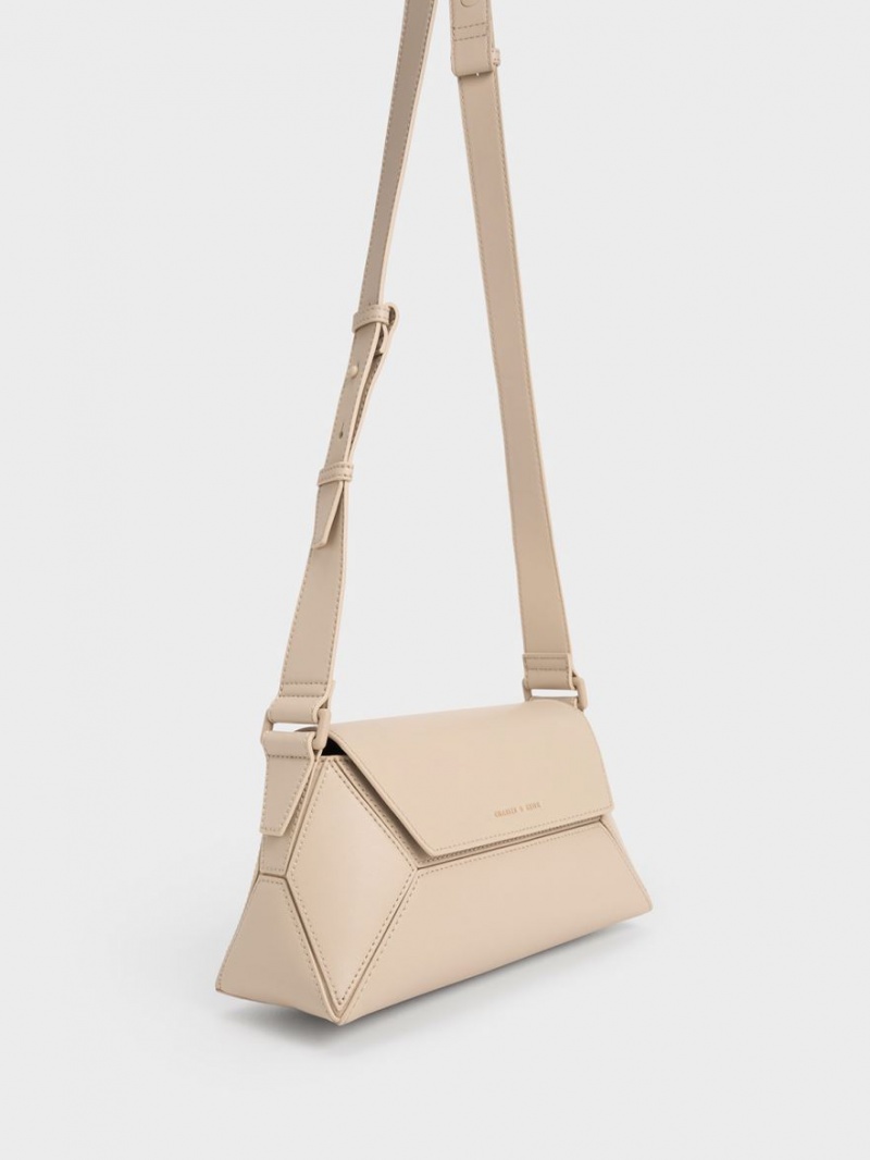 Charles & Keith Nasrin Geometric Schultertaschen Beige | 720LDBUFZ