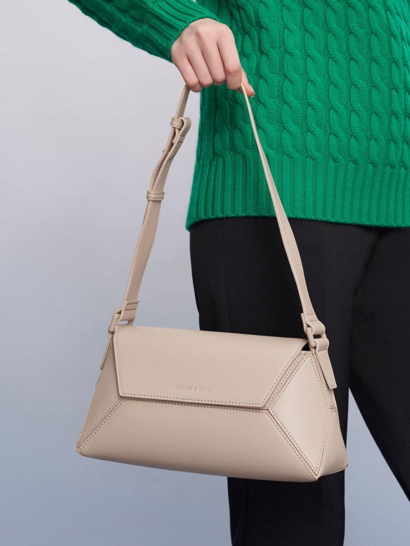 Charles & Keith Nasrin Geometric Schultertaschen Beige | 720LDBUFZ