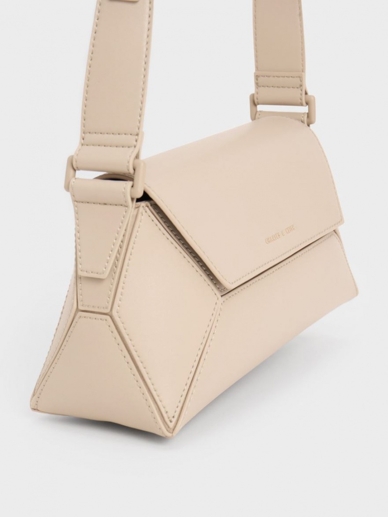 Charles & Keith Nasrin Geometric Schultertaschen Beige | 720LDBUFZ