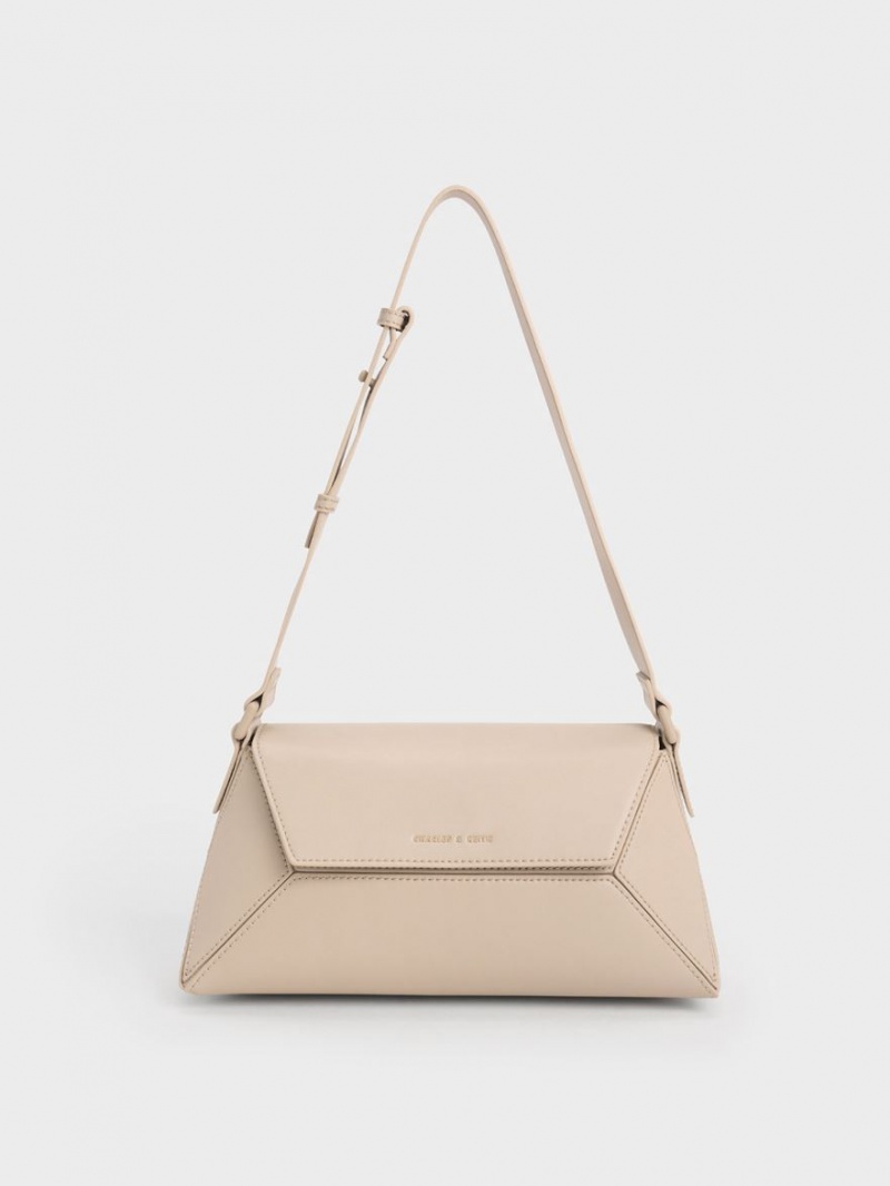 Charles & Keith Nasrin Geometric Schultertaschen Beige | 720LDBUFZ