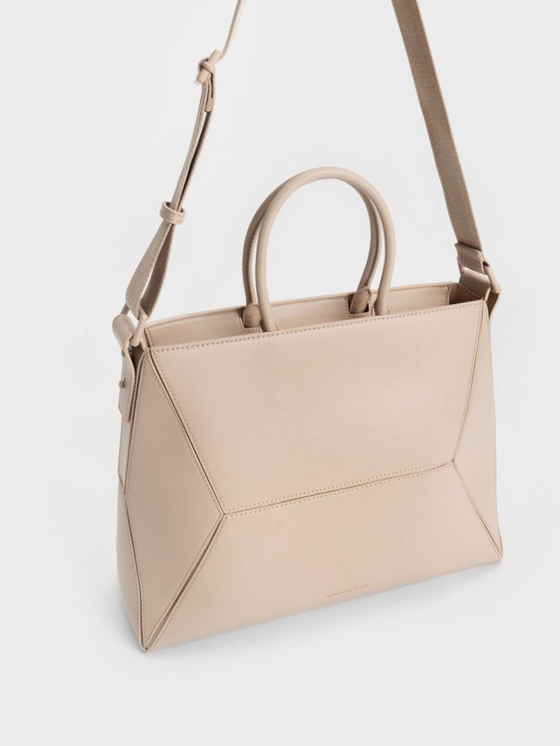 Charles & Keith Nasrin Geometric Tragetaschen Beige | 405WEIAMP