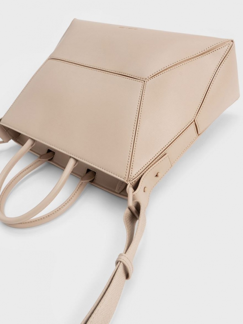 Charles & Keith Nasrin Geometric Tragetaschen Beige | 405WEIAMP