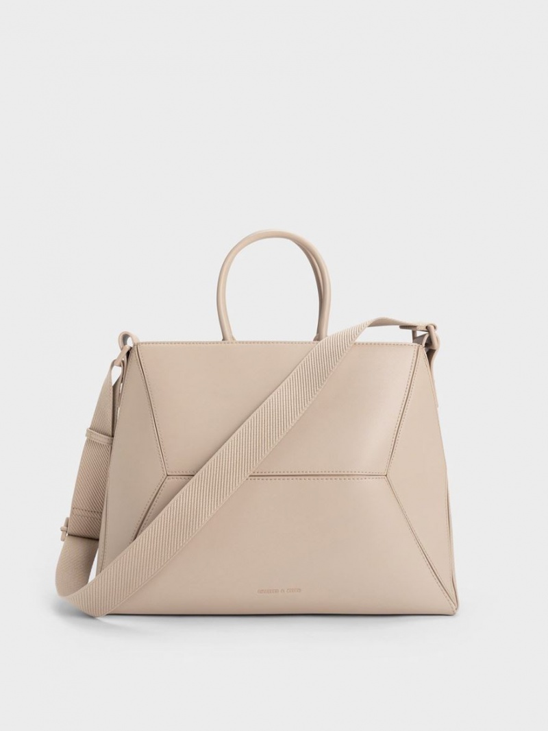 Charles & Keith Nasrin Geometric Tragetaschen Beige | 405WEIAMP