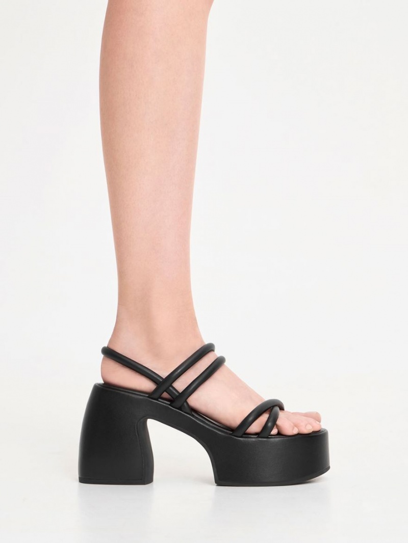 Charles & Keith Nerissa Tubular​ Plateausandalen Schwarz | 369KRWVPJ