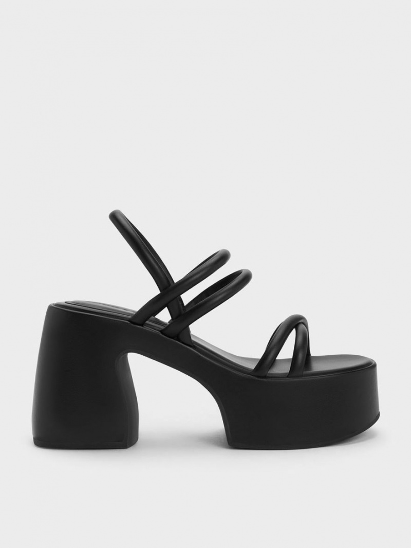 Charles & Keith Nerissa Tubular​ Plateausandalen Schwarz | 369KRWVPJ