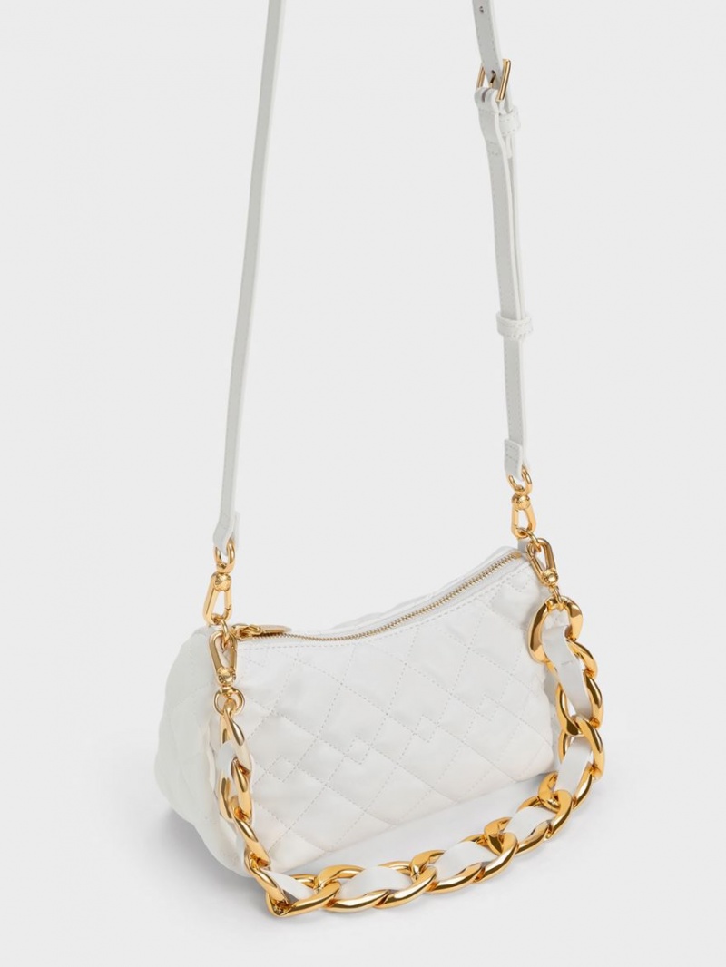 Charles & Keith Nezu Chain Handle Gesteppt Hobo Tasche Weiß | 406HFAQUX