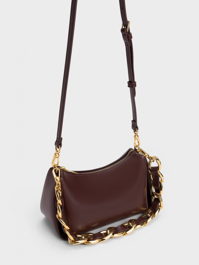 Charles & Keith Nezu Chain Handle Hobo Tasche Dunkelschokolade | 094KAUBVN