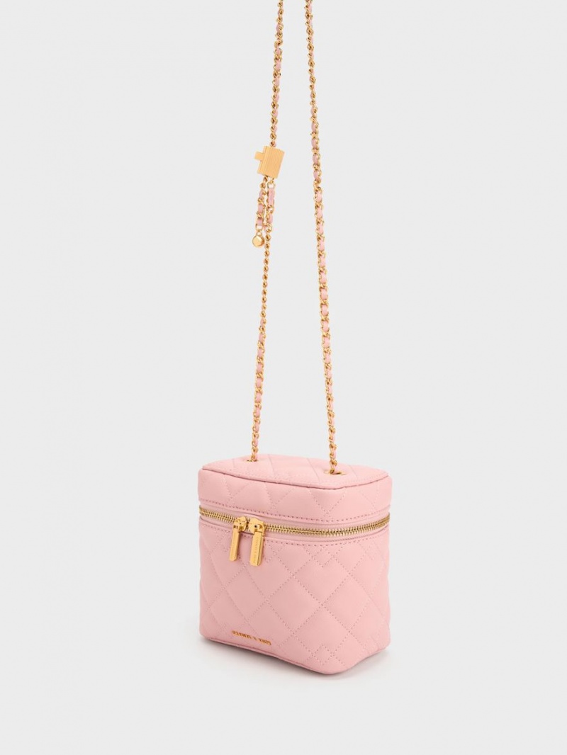 Charles & Keith Nezu Gesteppt Boxy Crossbody Taschen Hellrosa | 502OSBFXE