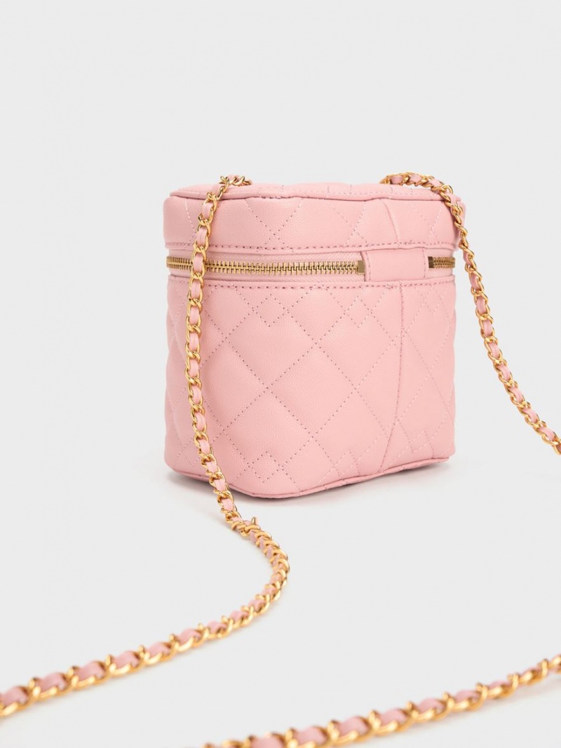 Charles & Keith Nezu Gesteppt Boxy Crossbody Taschen Hellrosa | 502OSBFXE