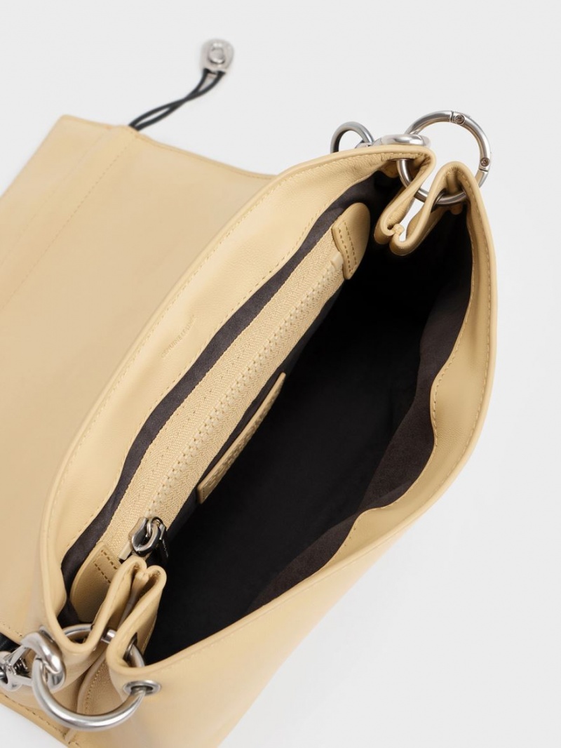 Charles & Keith Nina Leder Gepolstert Handtasche Beige | 534PVIAEM