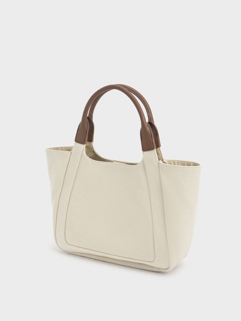 Charles & Keith Nova Two-Tone Large Canvas Tragetaschen Weiß | 693UKVTNB