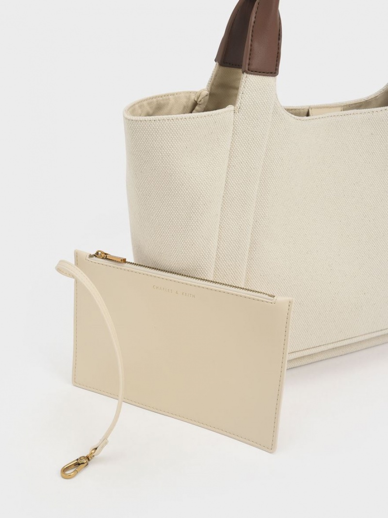 Charles & Keith Nova Two-Tone Large Canvas Tragetaschen Weiß | 693UKVTNB