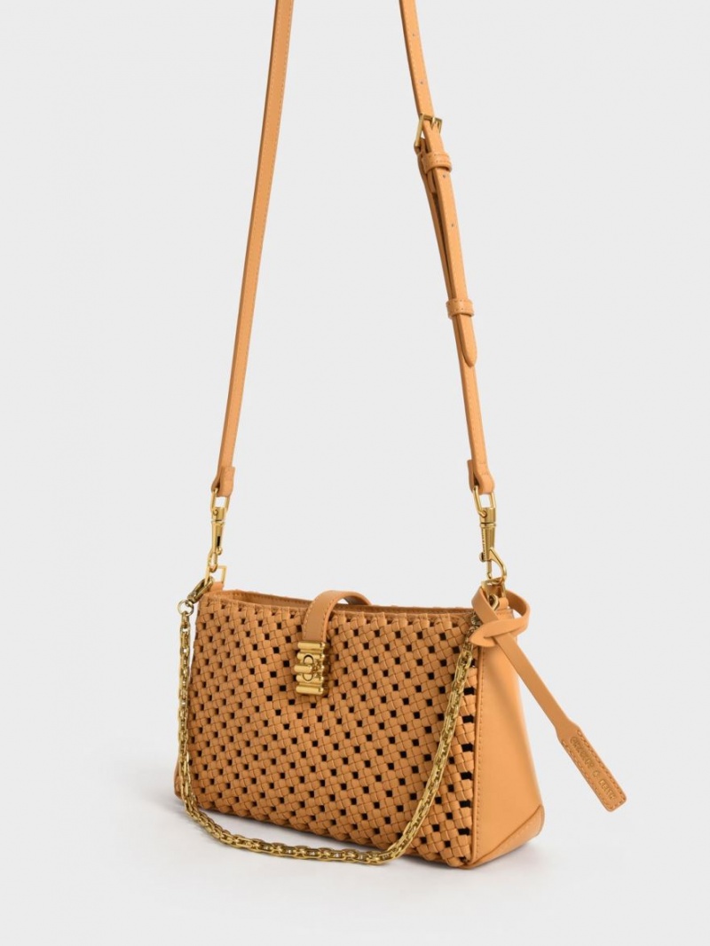 Charles & Keith Nova Woven Chain-Handle Schultertaschen Orange | 147QRLFDV