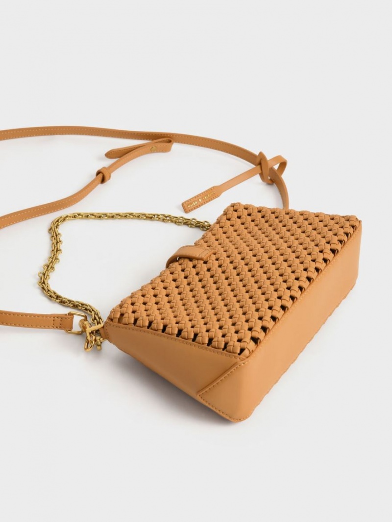 Charles & Keith Nova Woven Chain-Handle Schultertaschen Orange | 147QRLFDV