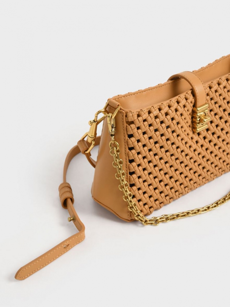 Charles & Keith Nova Woven Chain-Handle Schultertaschen Orange | 147QRLFDV