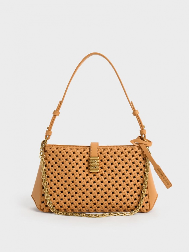 Charles & Keith Nova Woven Chain-Handle Schultertaschen Orange | 147QRLFDV