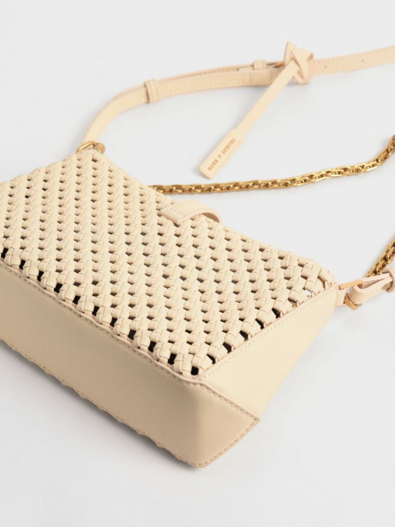 Charles & Keith Nova Woven Chain-Handle Schultertaschen Beige | 168YUQZJB