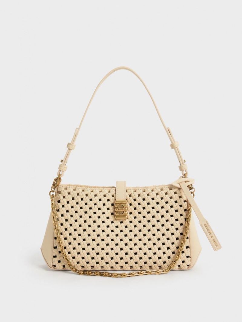 Charles & Keith Nova Woven Chain-Handle Schultertaschen Beige | 168YUQZJB