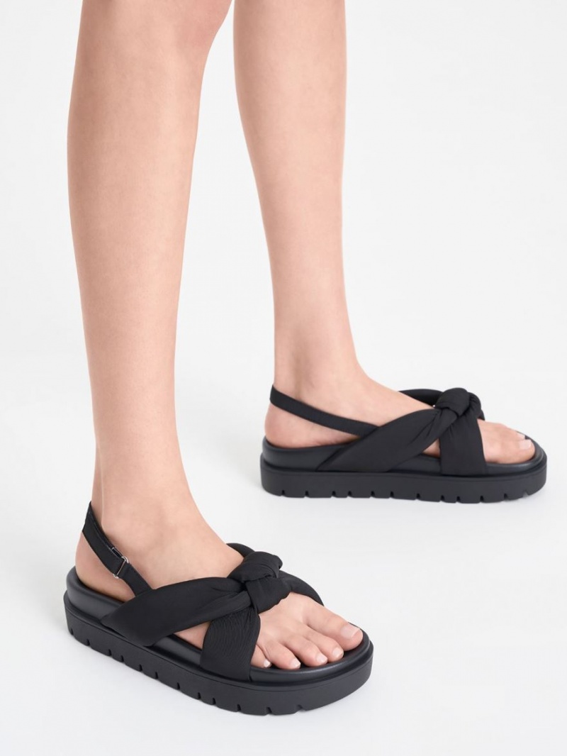 Charles & Keith Nylon Knotted Plateausandalen Schwarz | 124IOSYXG