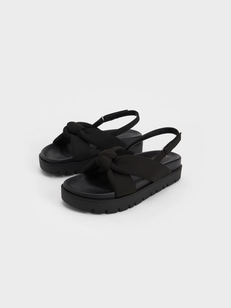 Charles & Keith Nylon Knotted Plateausandalen Schwarz | 124IOSYXG