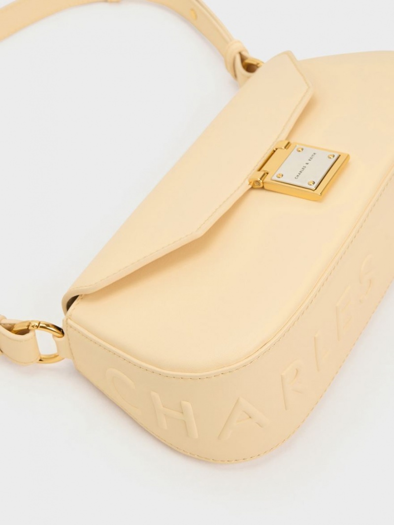 Charles & Keith Oona Curved Schultertaschen Beige | 539LTXDJU