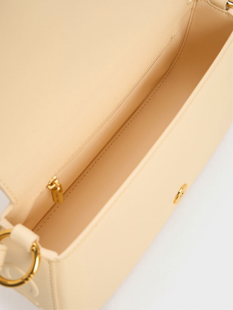 Charles & Keith Oona Curved Schultertaschen Beige | 539LTXDJU