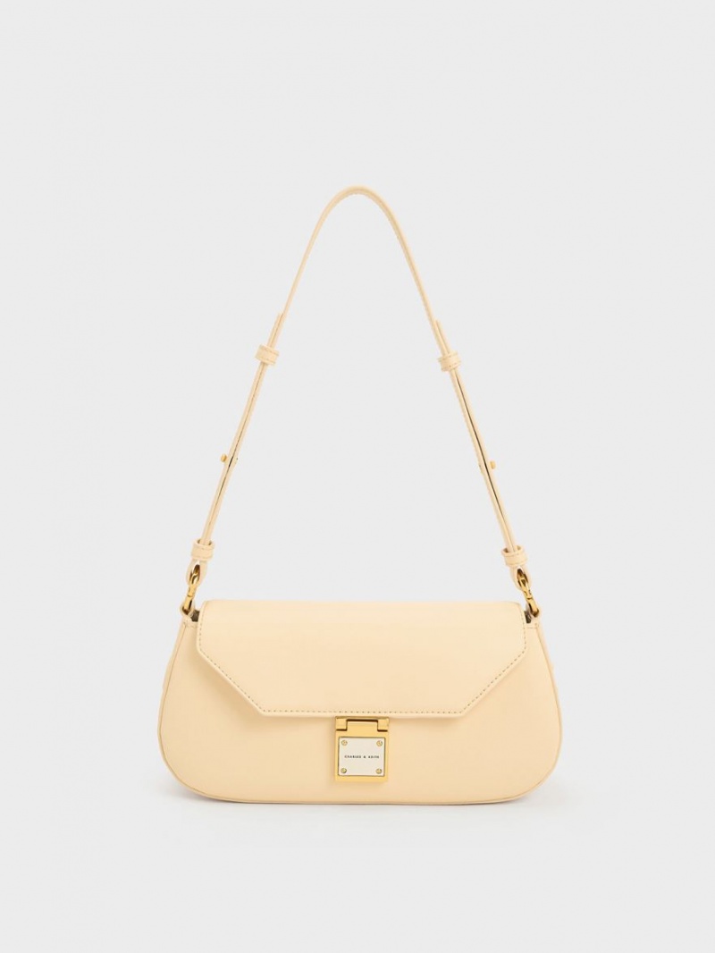 Charles & Keith Oona Curved Schultertaschen Beige | 539LTXDJU