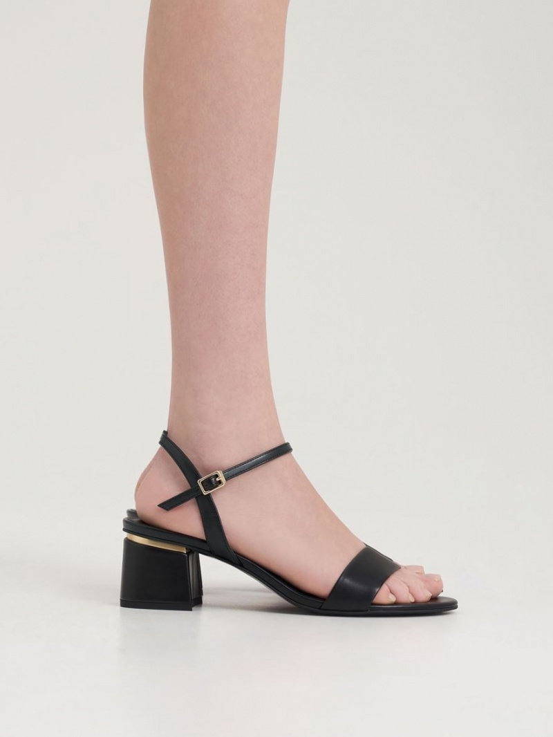 Charles & Keith Open Kappe Ankle Riemen Block Sandalen Absatz Schwarz | 917VFRWOY