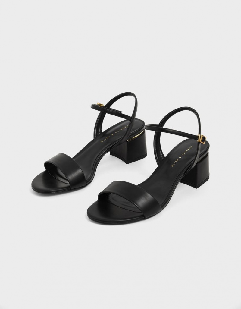 Charles & Keith Open Kappe Ankle Riemen Block Sandalen Absatz Schwarz | 917VFRWOY