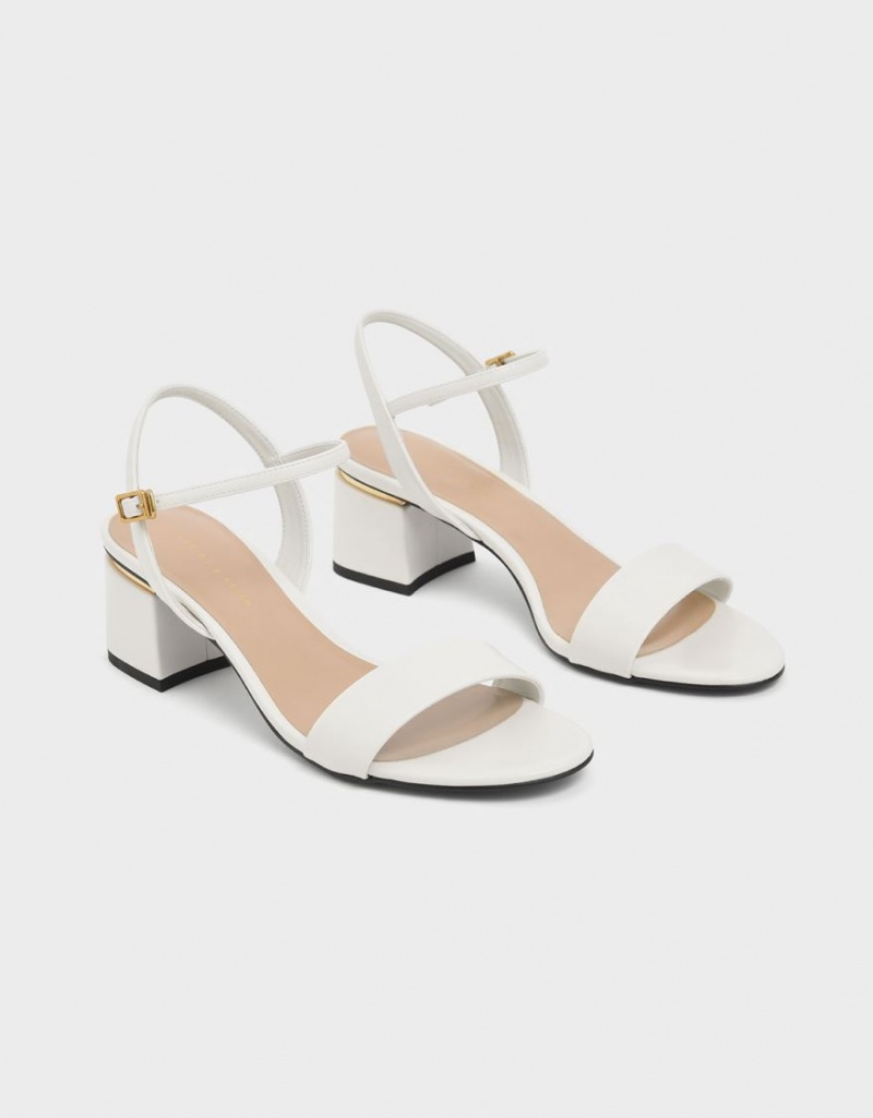 Charles & Keith Open Kappe Ankle Riemen Block Sandalen Absatz Weiß | 712JFKTHA