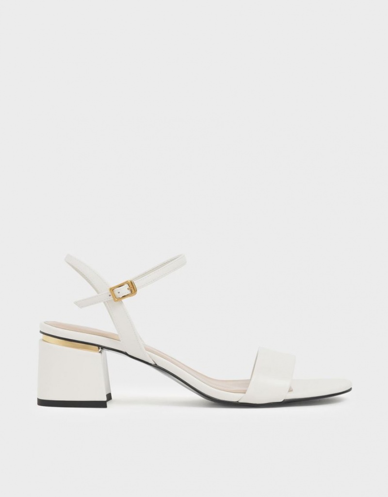 Charles & Keith Open Kappe Ankle Riemen Block Sandalen Absatz Weiß | 712JFKTHA