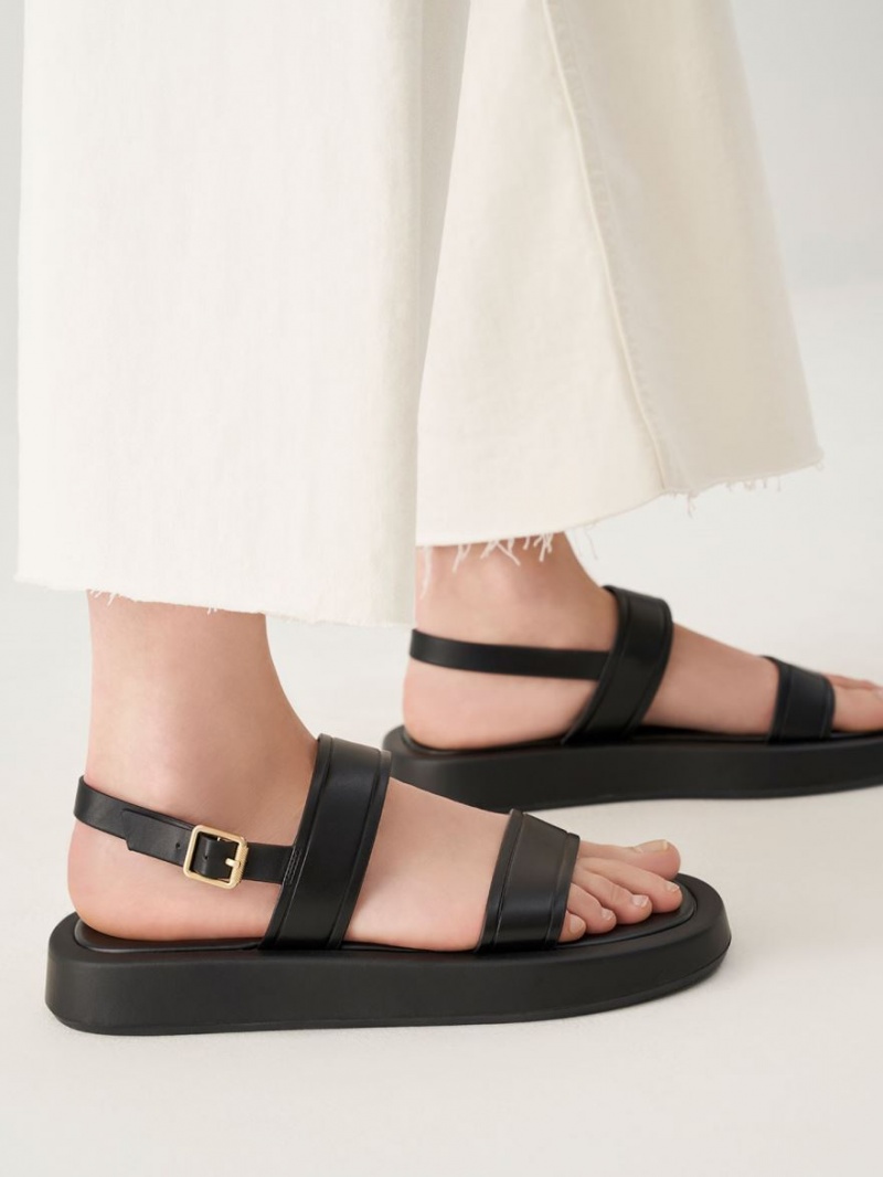 Charles & Keith Open Kappe Slingback Plateausandalen Schwarz | 065ZJTPSG