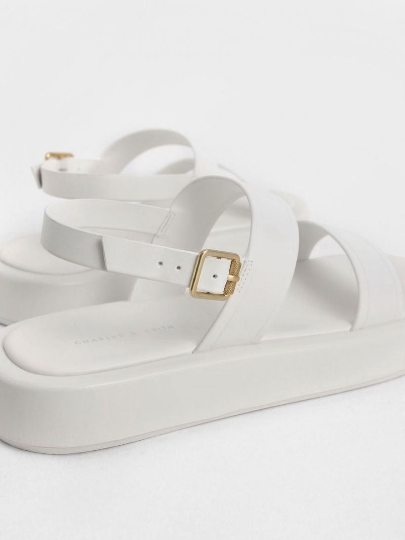 Charles & Keith Open Kappe Slingback Plateausandalen Weiß | 893XVLSQE