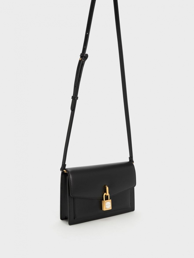 Charles & Keith Padlock Envelope Crossbody Taschen Schwarz | 542GYVSXF