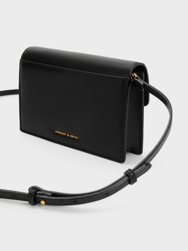 Charles & Keith Padlock Envelope Crossbody Taschen Schwarz | 542GYVSXF