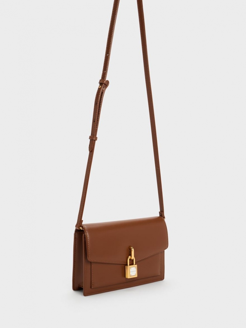 Charles & Keith Padlock Envelope Crossbody Taschen Schokolade | 460BHQTXI