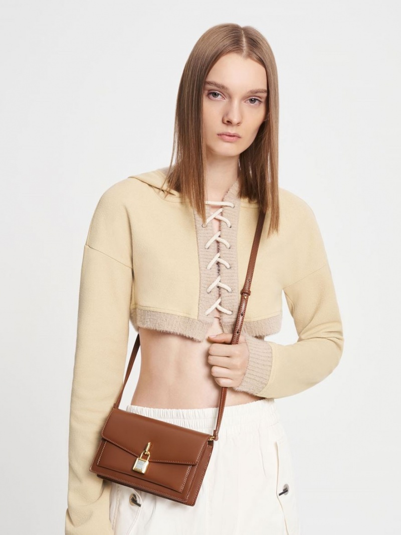 Charles & Keith Padlock Envelope Crossbody Taschen Schokolade | 460BHQTXI