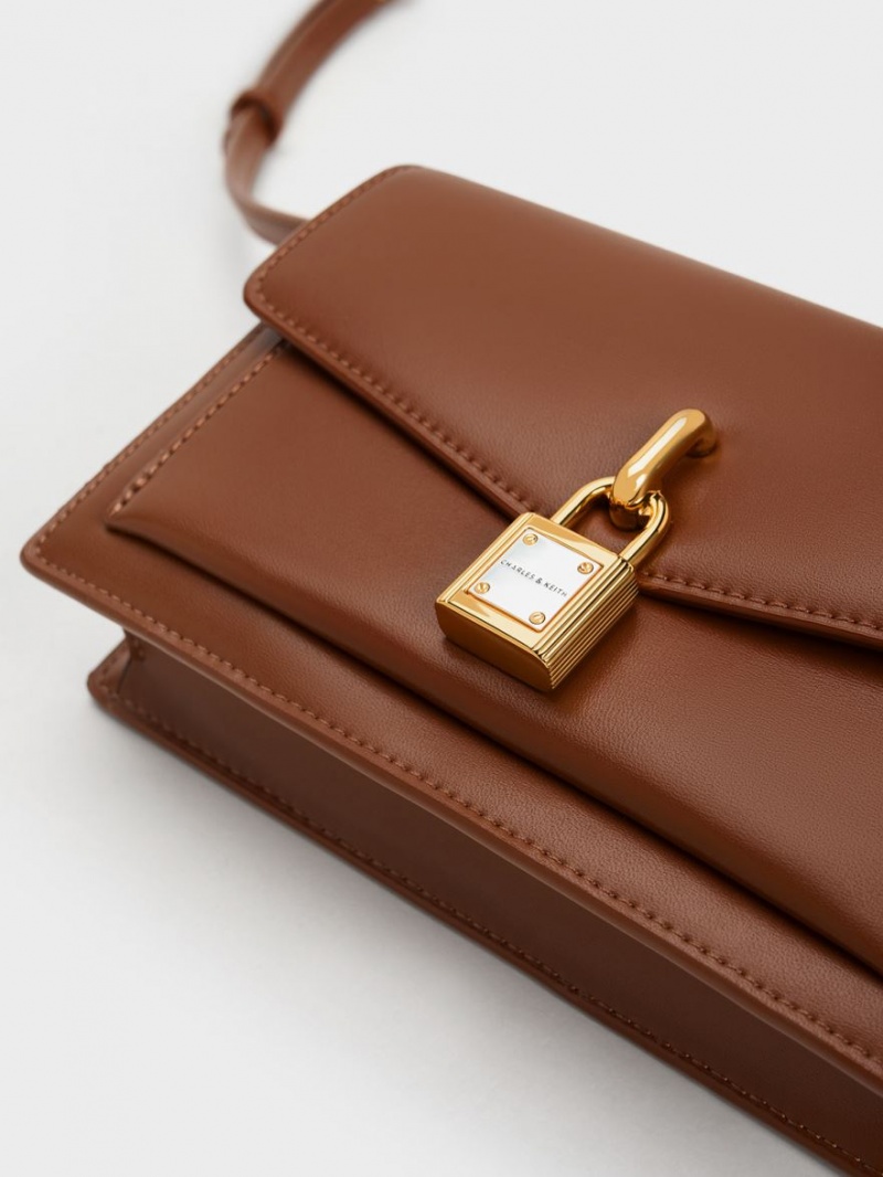 Charles & Keith Padlock Envelope Crossbody Taschen Schokolade | 460BHQTXI