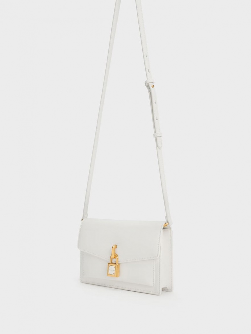 Charles & Keith Padlock Envelope Crossbody Taschen Weiß | 156HTSBVC