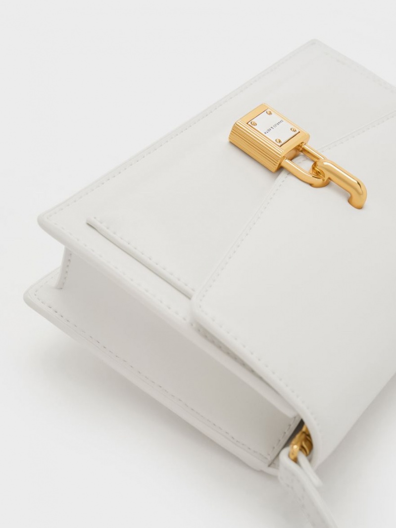 Charles & Keith Padlock Envelope Crossbody Taschen Weiß | 156HTSBVC