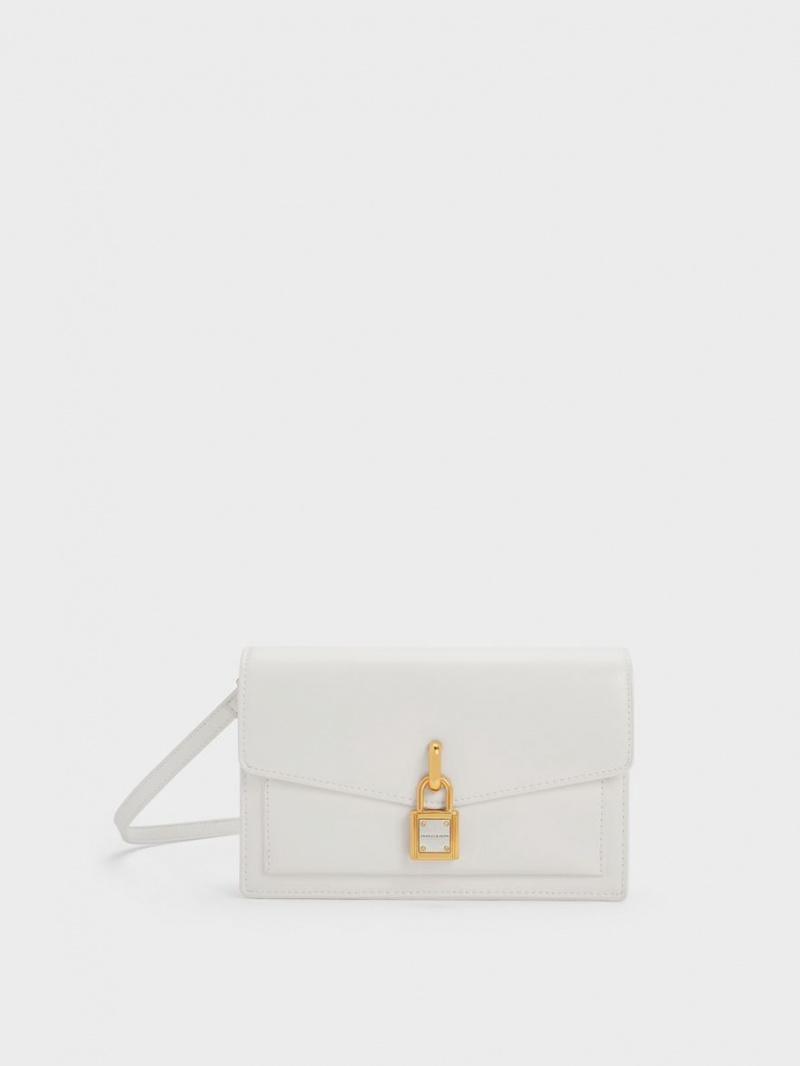 Charles & Keith Padlock Envelope Crossbody Taschen Weiß | 156HTSBVC