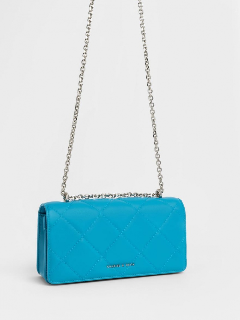 Charles & Keith Paffuto Chain Handle Gesteppt Long Geldbörse Blau | 485NVLQOS