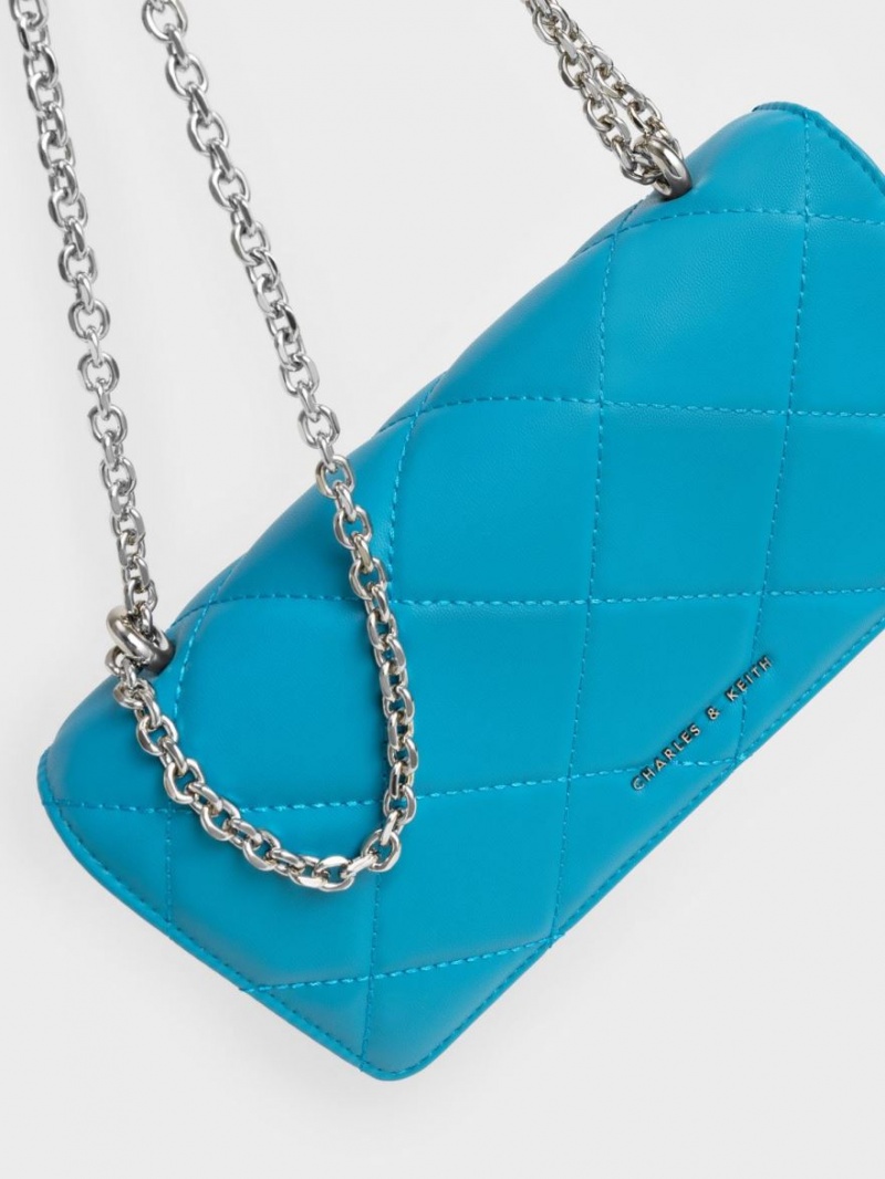 Charles & Keith Paffuto Chain Handle Gesteppt Long Geldbörse Blau | 485NVLQOS