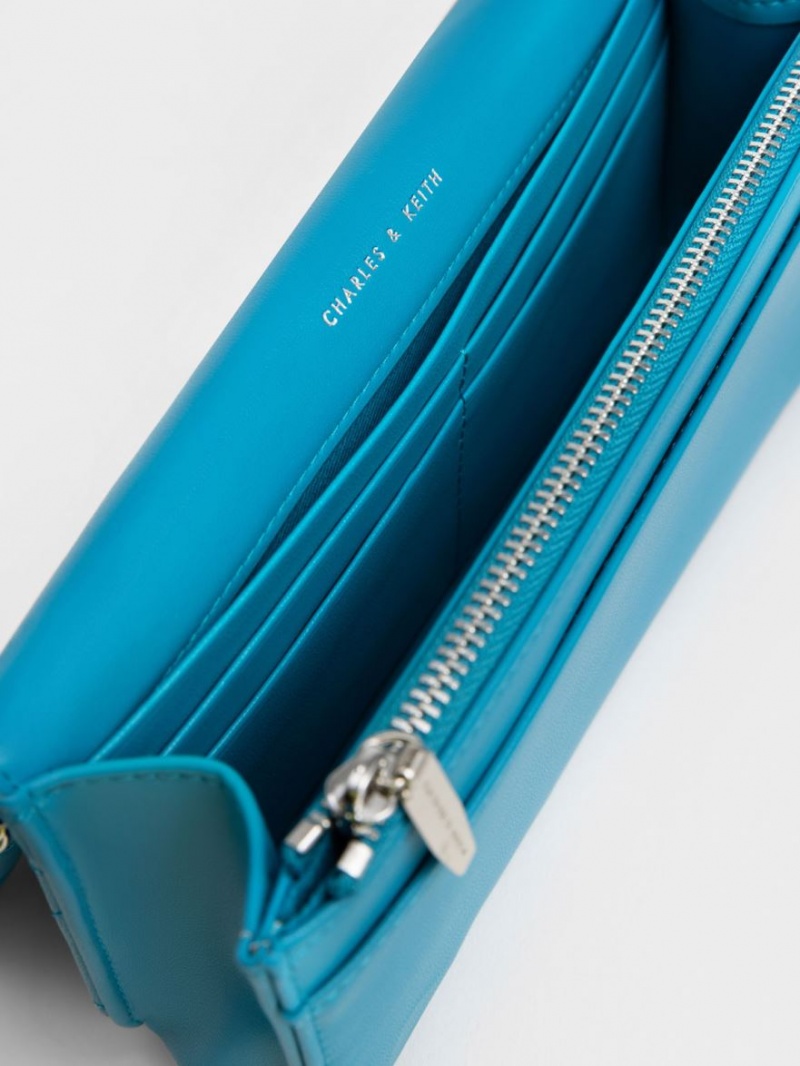 Charles & Keith Paffuto Chain Handle Gesteppt Long Geldbörse Blau | 485NVLQOS