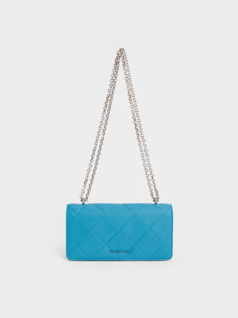 Charles & Keith Paffuto Chain Handle Gesteppt Long Geldbörse Blau | 485NVLQOS