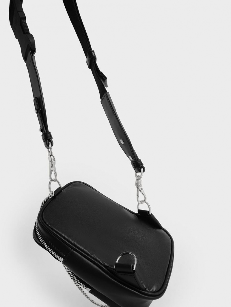 Charles & Keith Panelled Elongated Crossbody Taschen Schwarz | 928RFUYZV