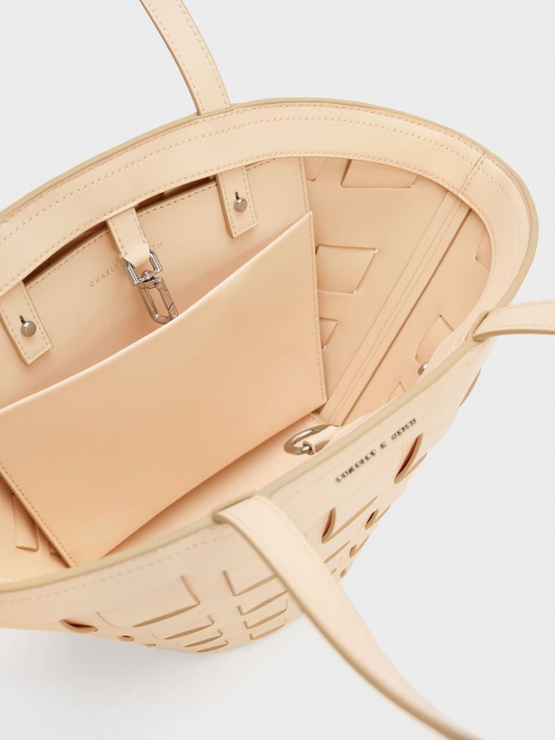 Charles & Keith Panelled Tragetaschen Beige | 950XULRQZ