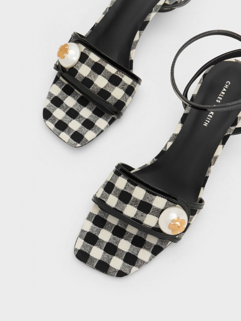 Charles & Keith Pearl-Embellished Gingham Sandalen Absatz Mehrfarbig | 291LFGMOZ