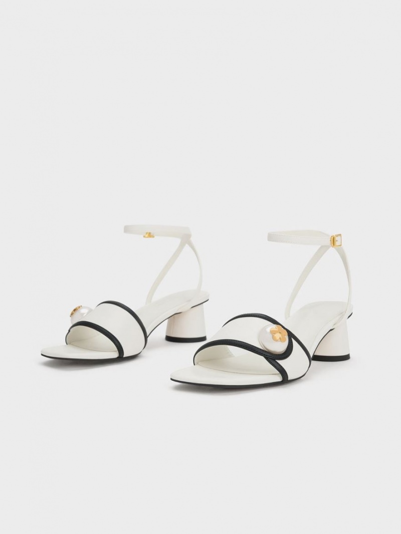 Charles & Keith Pearl-Embellished Sandalen Absatz Weiß | 102MCZVOH